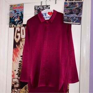 Halston Heritage Satin-Look Magenta Button Down